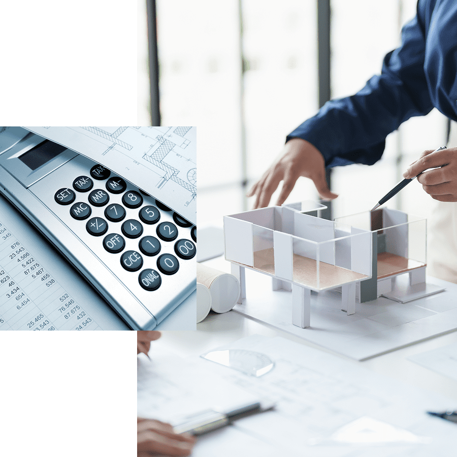 Architect working with building model