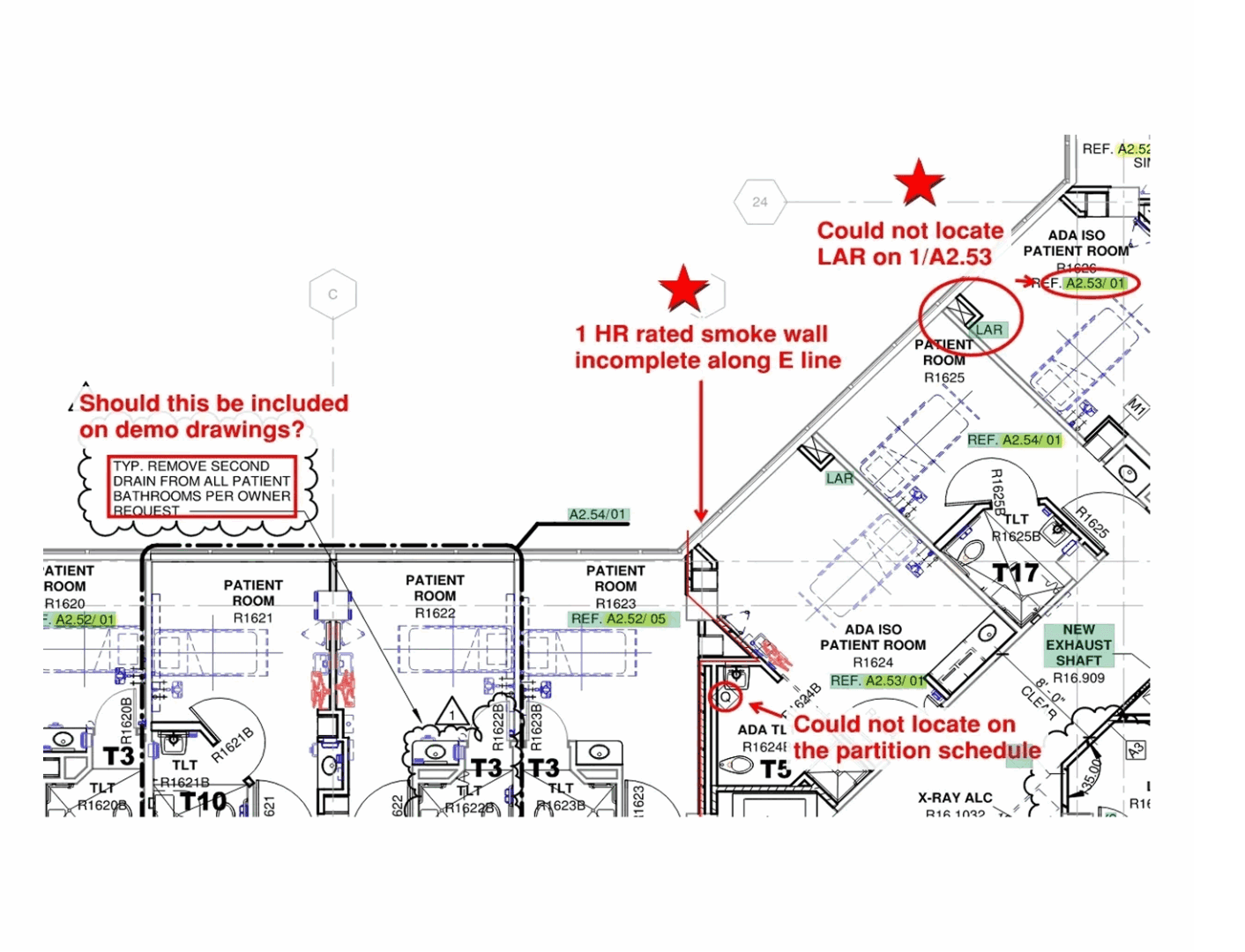 Building layout highlighting design errors