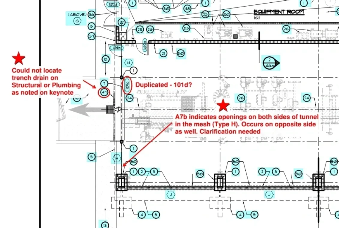 Building layout showing detailed comments