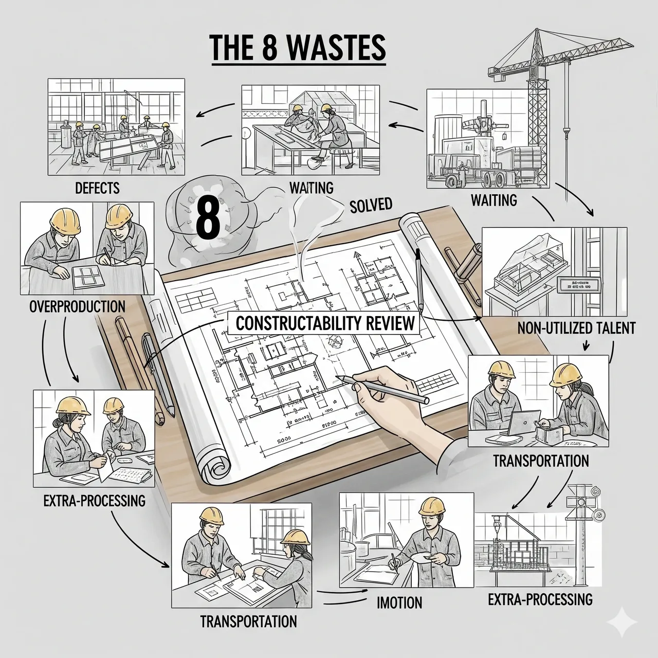 The 8 wastes in construction diagram